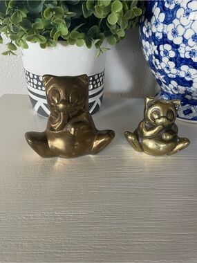 VINTAGE SOLID BRASS PANDA SET BEAR TEDDY BEAR STATUE FIGURINE PAPERWEIGHT